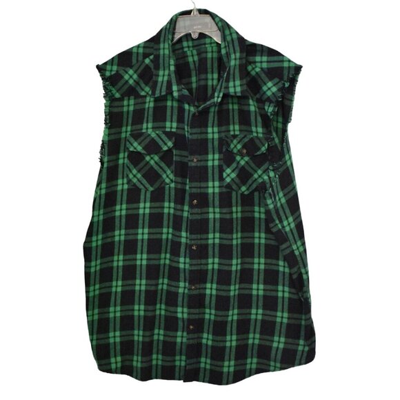 Men's Nutexrol Green Blue Plaid Flannel Sleeveless Big and Tall Size 3XL - Picture 1 of 6